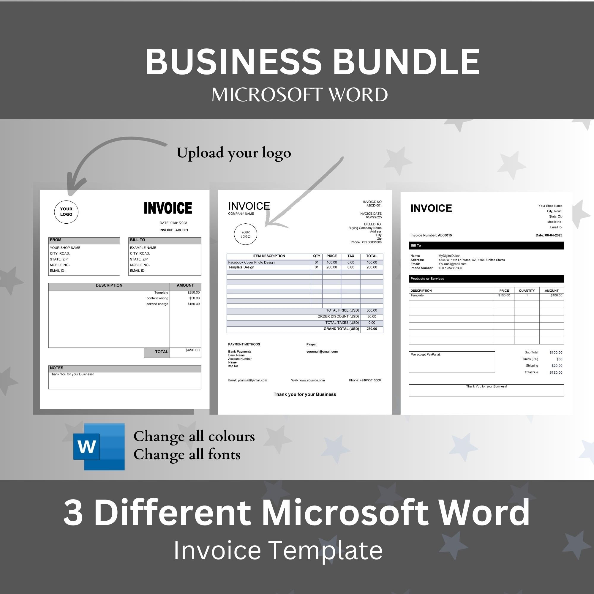 Invoice Template Bundle: Editable Business Forms (PDF & Word) - Etsy