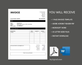 Editable Invoice Template PDF | Microsoft Word Invoice for