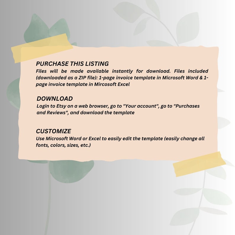 Editable Invoice Template, Microsoft Word & Excel | Digital Download - Etsy