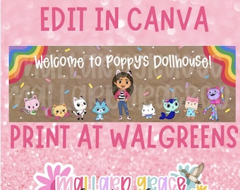 Gabby Girl Cat Dollhouse Inspired Printable Walgreens Banner Digital Download