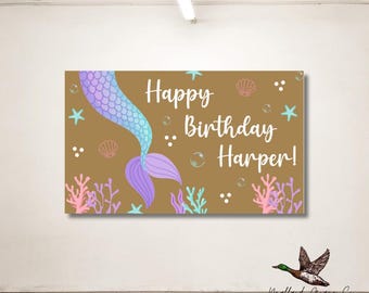 Mermaid inspired Hand Painted Banner Digital Template