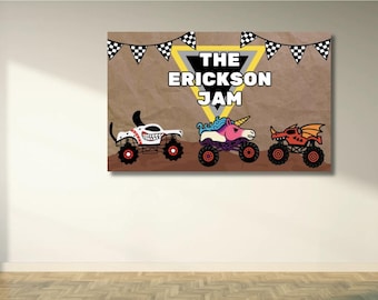 Plantillas digitales de pancartas pintadas a mano inspiradas en Monster Trucks