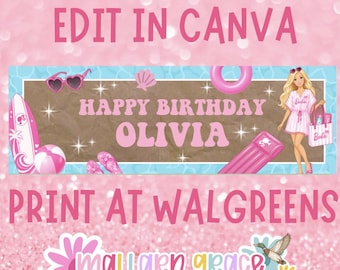Barbie-Geburtstagsbanner zum Ausdrucken (digitaler Download)