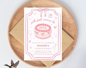 Girls Just Wanna Be One Birthday Invitation Template