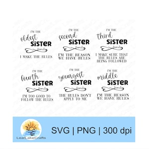Reglas de hermanas a juego - Hermana mayor, mediana, menor - Hasta 5 hermanas - Diseño de hermana - Hermana divertida SVG