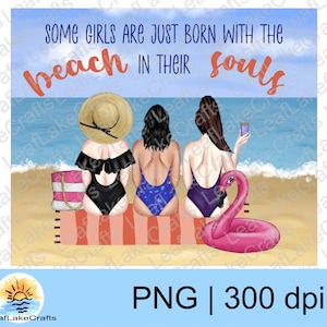 Girls Beach PNG Design, Summer Girls PNG, Beach Design, Best Friends png, Diseño de postal, Diseño de tarjeta para amigo, Diseño de tarjeta de verano