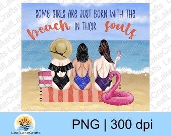 Girls Beach PNG Design, Summer Girls PNG, Beach Design, Best Friends png, Postcard Design, Card Design for Friend, Summer Card Design