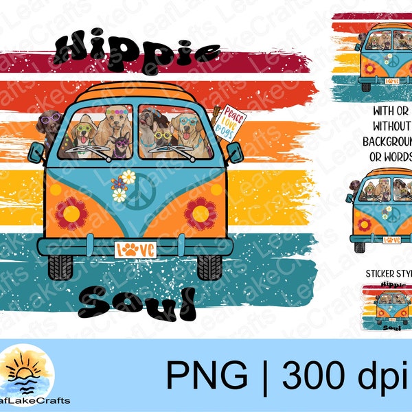 Hippie Soul - Retro Van PNG with Dogs - Funny Dog PNG - Hippie Design - Dog Lover - Hippie Dogs - Free Spirit PNG