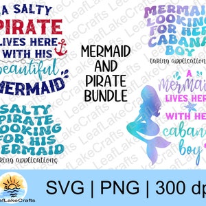 Mermaid and Salty Pirate Design Bundle - Mermaid SVG - Pirate SVG - Nautical SVG - Nautical Couple Designs - Summer Design Bundle