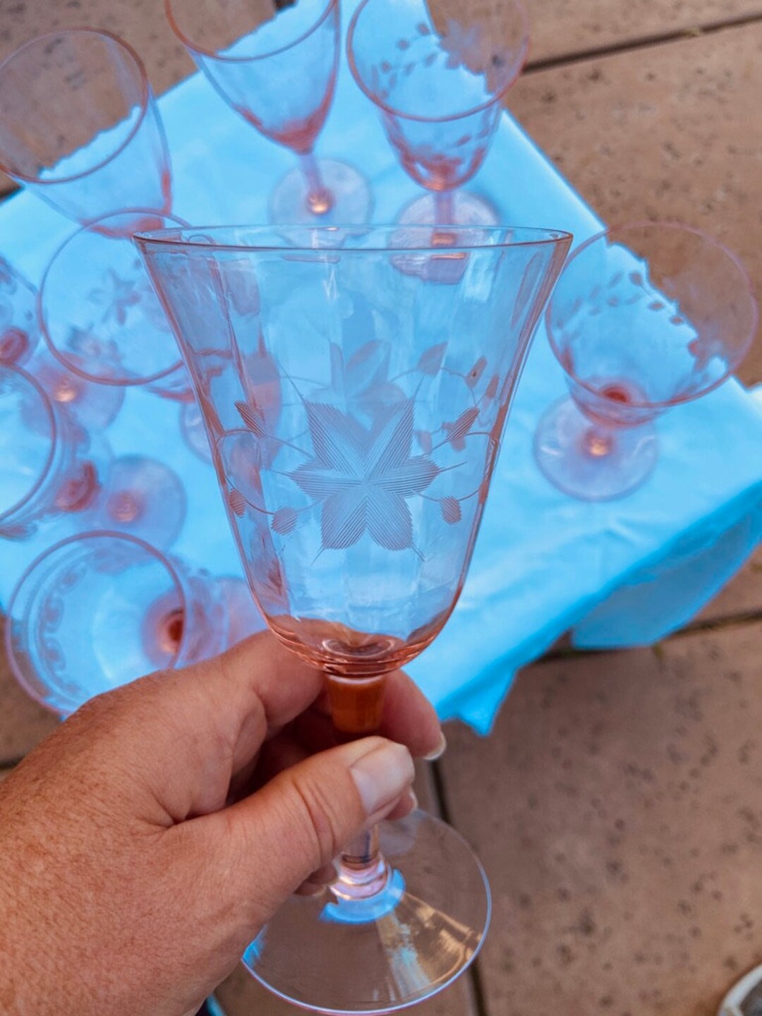 Pink Depression Glass Etched Stemware Set of 4 Etsy