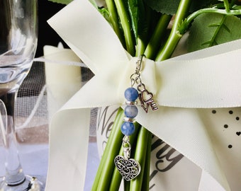 3 Blue Natural Sodalite Stones Something Blue Wedding Bouquet Charm.