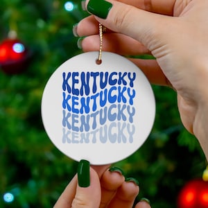 Kentucky Ceramic Ornament, 1-Pack, Blue and White Kentucky Christmas Ornament, Cats, Kentucky Gift, Student Gift, College Gift, Bluegrass
