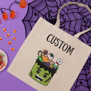 Personalized Kids Halloween Tote bag, Custom Name Candy tote bag, Cute Monster Halloween Candy bag, Trick or Treat, Cool Halloween gift