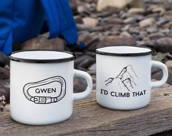 Rock Climbing Mug, Rock Climber Gift, Personalized Mug Gift, Gift for Climber, Rock Climber Gift, Christmas gift, Enamel Camping Mug, Custom