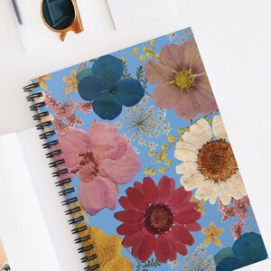 Dried Flowers Spiral Notebook - Ruled Line,  Boho Chic Journal, Vintage Journal, Gift for her, Birthday Gift, Garden Flower Journal,