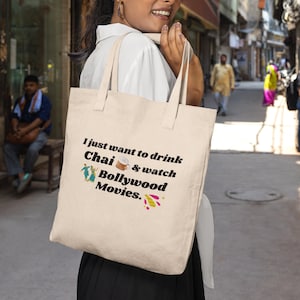 Bollywood Cotton Canvas Tote Bag, Bollywood minnaar cadeau, Bollywood Dansen, Bollywood Films, Vakantiecadeau, Verjaardagscadeau, Unieke tas,