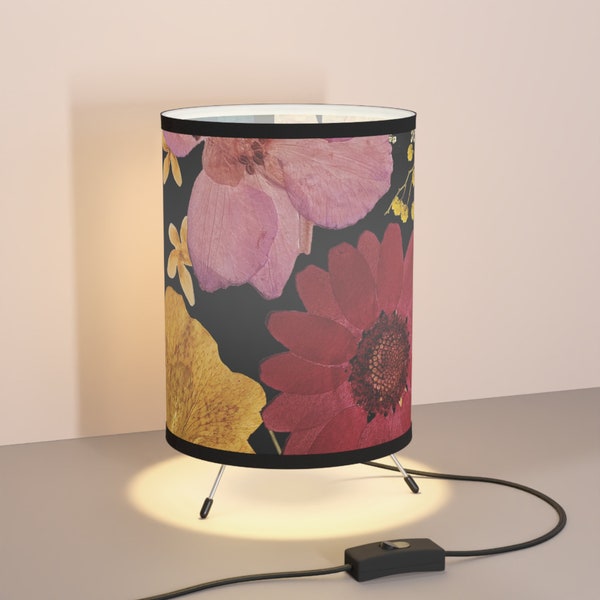 Dried Flower Lamp, Boho Home Decor, Vintage, Tripod Lamp with High-Res Printed Shade, US\CA plug, Flower Garden  Lamp, Dorm Room