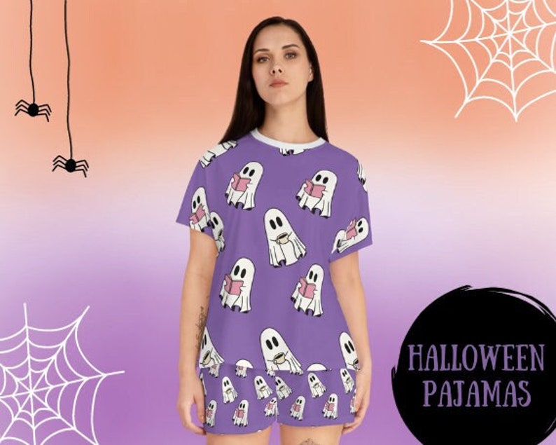 HALLOWEEN GIRLS SHORT SLEEVE PYJAMA SET - PURPLE