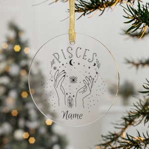 Pisces Acrylic Ornaments, Personalized Name Christmas Ornament, Pisces Gift, Christmas gift, Custom Personal gift, Zodiac ornament, Pisces