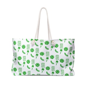Pickleball Theme Weekender Bag, Cute Pickleball Bag, Green and White Pickleball Pattern Bag, Fun Pickleball Gift, Pickleball Player Gift