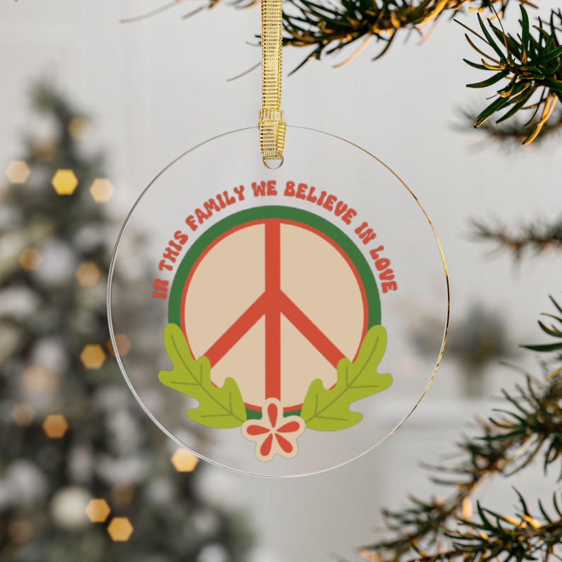 Peace and Love Christmas Ornament, Secular Holiday Ornament, in This