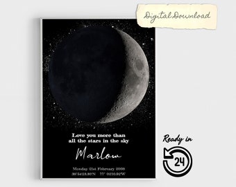 Digital Custom Moon Phase Print the Night We Met the Day We Wed One year Anniversary Gift for Couple for Her for Him the Night You Were Born