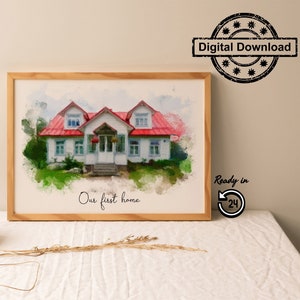 Ritratto di casa ad acquerello personalizzato Set di 2 stampe Regalo personalizzato per l'inaugurazione della casa Regalo di chiusura per agente immobiliare Idea regalo per la nuova casa Mappa della prima casa per