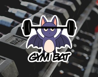 Gym Bat Sticker | Workout Bat Lifting Weights | Fitness Humor Decal for Laptops & Water Bottles
