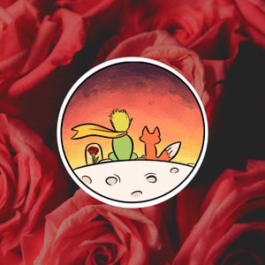 The Little Prince Fox Rose Sunset Sticker | Cute Friendship Adventure | Vinyl Decal for Laptops & Water Bottles