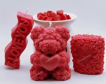 Valentine candles set ,Rose Bear Candle,Valentine gift,Bear rose,Love gifts,Teddy bear,Love candles,valentines day,Soy wax,Luxury candles