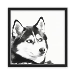 Cane Husky in bianco e nero, arte della parete, decorazioni per la casa, poster, stampa, regalo divertente