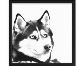 Chien Husky noir et blanc, Art mural, Décoration intérieure, Affiche, Imprimé, Cadeau amusant