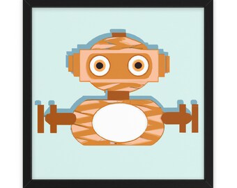 Robot géométrique sur fond uni, art mural, décoration intérieure, affiche, impression, cadeau amusant