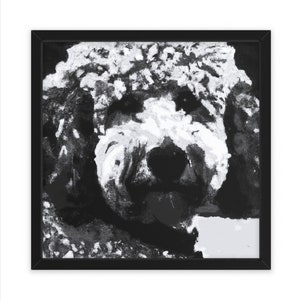 Vernice astratta in bianco e nero Doodle Golden Dog, arte della parete, decorazioni per la casa, poster, stampa, regalo divertente