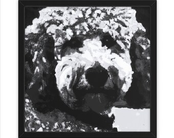 Peinture abstraite Noir et Blanc Doodle Golden Dog, Art mural, Décoration intérieure, Affiche, Impression, Cadeau amusant