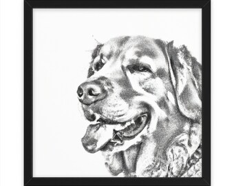 Chien Golden Retriever noir et blanc, Art mural, Décoration intérieure, Affiche, Impression, Cadeau amusant