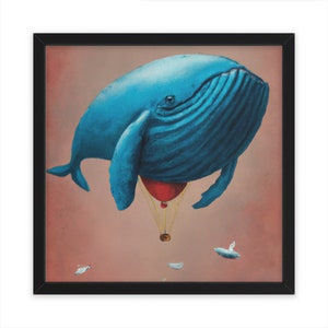 Whale Taking Hot Air Balloon Ride, Funny Gift, Wall Art, Whale Art, Animal Art, Home Decor
