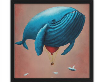 Balade en montgolfière avec baleine, cadeau amusant, art mural, art de baleine, art animalier, décoration intérieure
