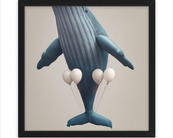 Baleine flottant au loin, art mural. Décoration intérieure, Art animalier, Cadeau amusant