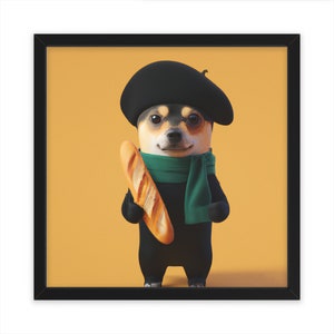 Shiba Inu Holding Baguette, Decorazioni per la casa, Arte della parete, Regalo divertente, Arte animale