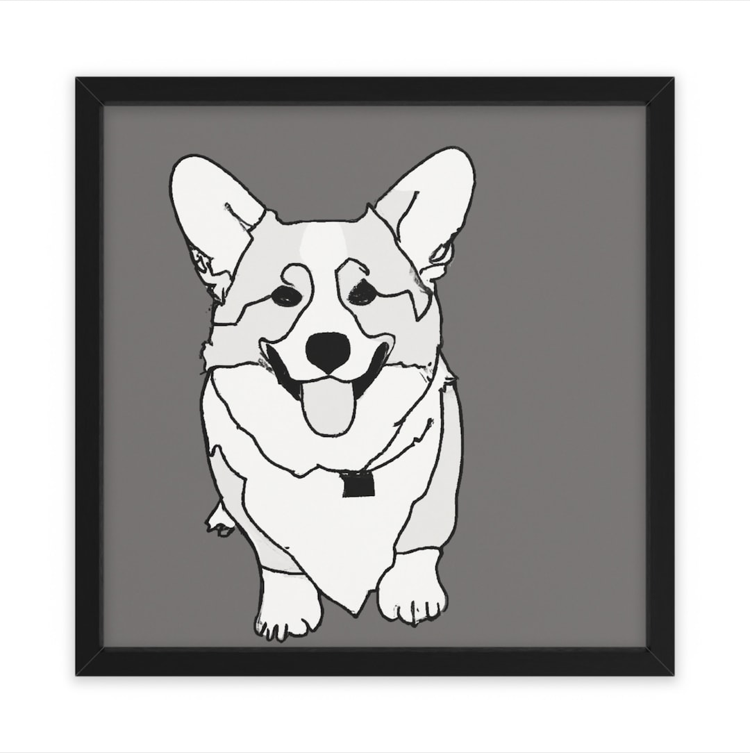 Doodle Black and White Corgi Dog, Wall Art, Home Decor, Poster, Print ...