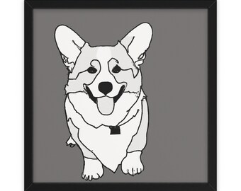 Doodle noir et blanc Corgi Dog, Art mural, Décoration intérieure, Affiche, Impression, Cadeau amusant