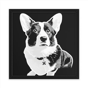 Cane astratto in bianco e nero Corgi, arte della parete, decorazioni per la casa, poster, stampa, regalo divertente