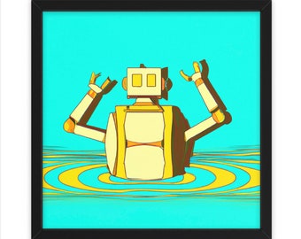 Robot humanoïde dans l’eau, art mural, décoration intérieure, affiche, impression, cadeau amusant