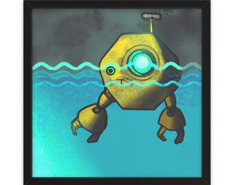 Robot futuriste dans l’eau, art mural, décoration intérieure, affiche, impression, cadeau amusant