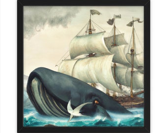 Baleine et navire, Art mural, Décoration intérieure, Art, Impressions numériques