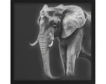 Éléphant noir et blanc brillant amusant, art mural, décoration intérieure, affiche, impression, cadeau amusant