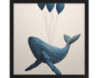 Baleine flottant loin, Art mural, Décoration intérieure, Art animalier, Cadeau amusant