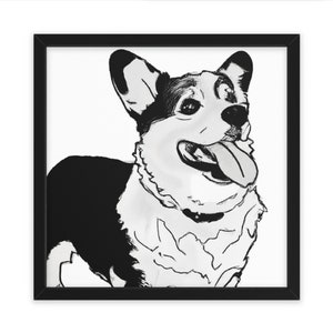 Astratto in bianco e nero Doodle Corgi Dog, arte della parete, decorazioni per la casa, poster, stampa, regalo divertente