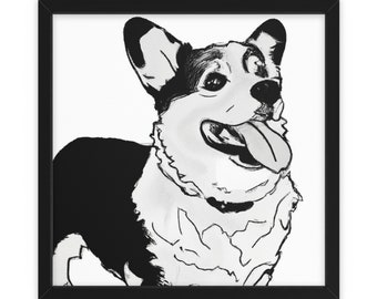 Abstrait noir et blanc Doodle Corgi Dog, Art mural, Décoration intérieure, Affiche, Impression, Cadeau amusant